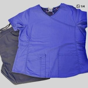 Scrubstar Purple Scrub Top with Charcoal Gray Scrub Pants